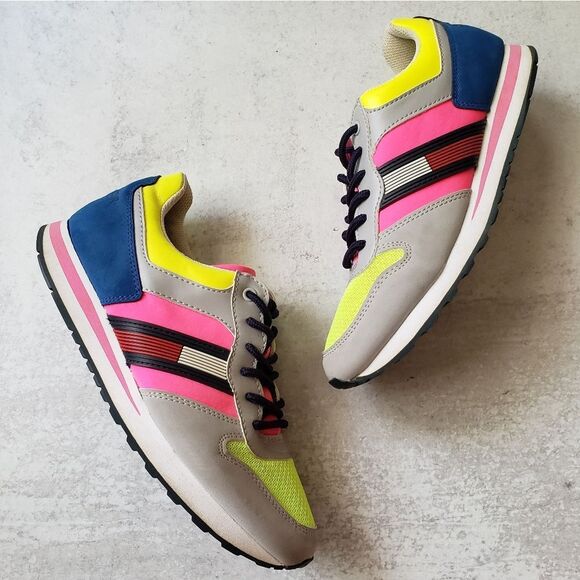 Tommy Hilfiger Neon Colorblock Retro Trainer Sneakers Sz 8 - Picture 7 of 7